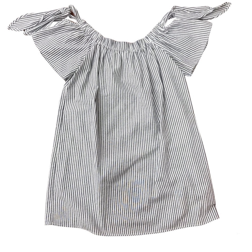 She & Sky Striped On Off Shoulder Cold Shoulder Tie Mini Dress SIZE LARGE